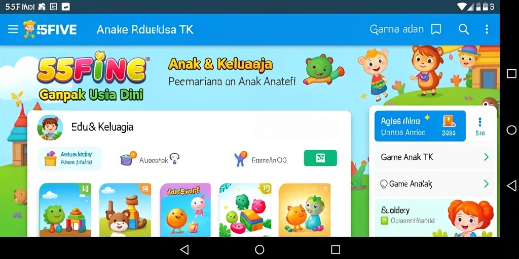 Tampilan antarmuka aplikasi 55FIVE yang menarik dan ramah anak.
