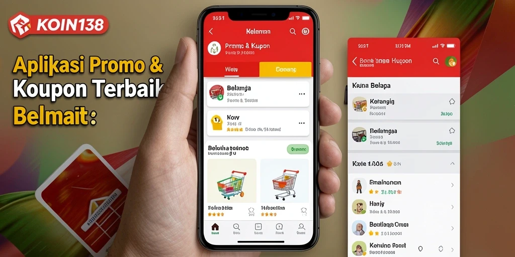 Antarmuka aplikasi KOIN138 yang menampilkan berbagai kupon dan promo.