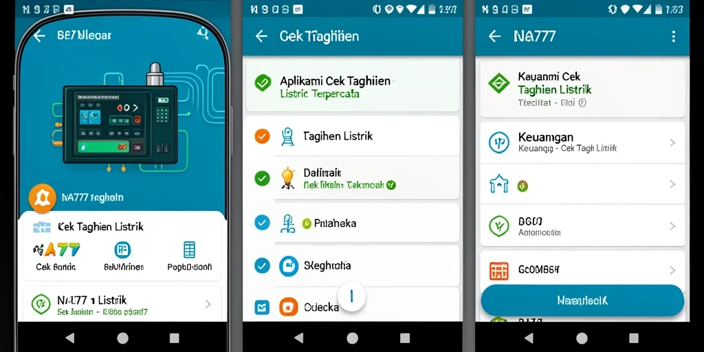 Tampilan antarmuka aplikasi Cek Tagihan Listrik NA777 yang sederhana dan informatif.