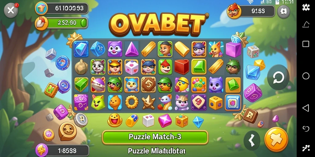 Tampilan antarmuka menarik dari permainan Puzzle Match-3 OVABET.
