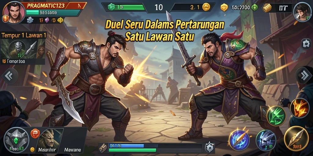 Antarmuka pertarungan seru di PRAGMATIC123 menunjukkan ketegangan duel.
